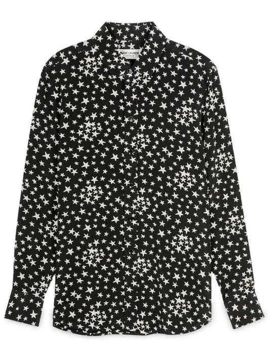 Luxury Saint Laurent Trending 2025 Star Print Silk Long Sleeve Shirt Black