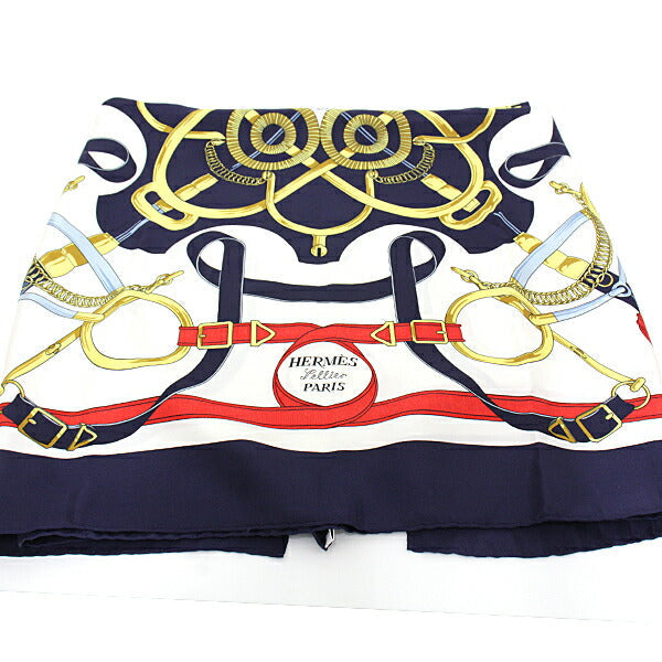 HERMES scarf 100% silk Navy/Gold/Red/White scarf Carre90 Eperon d Or Women