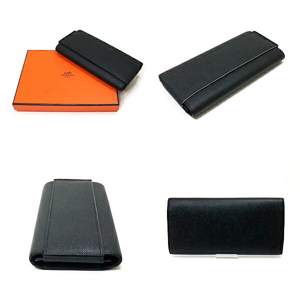 HERMES Long Wallet Purse Epsom black Passan Long