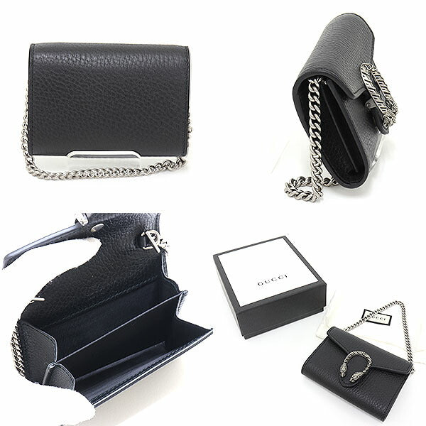 GUCCI Coin case 574930 Leather/palladium-tone hardware black Dionysus Chain coin purse Women