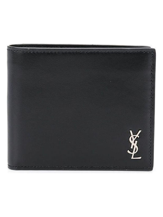 Luxury Saint Laurent Trending 2025 Men's Logo Plaque Bi-Fold Wallet in Black | Size UNICA | 6077271JB0E