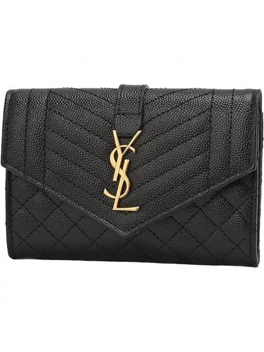 Luxury Saint Laurent Trending 2025 Matelasse Monogram Envelope Small Half Wallet Black