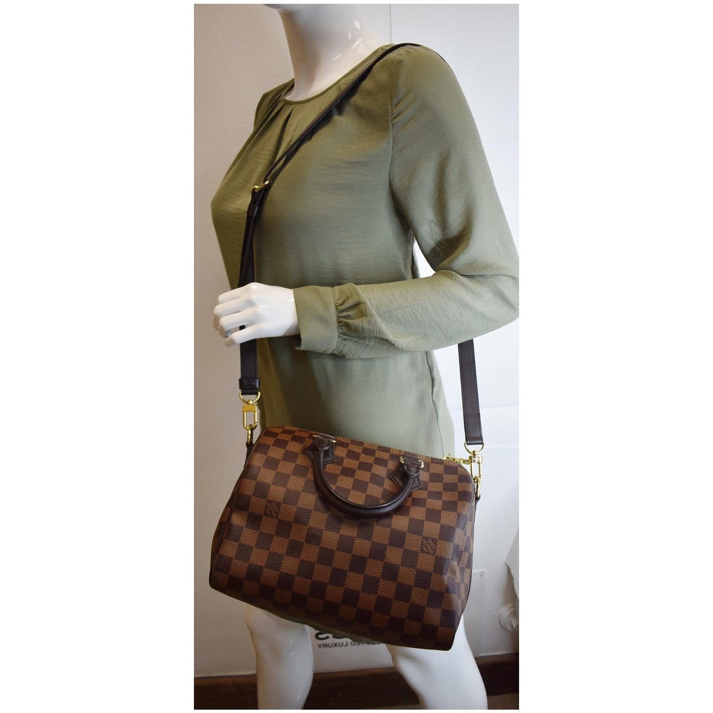 LOUIS VUITTON Speedy 25 Bandouliere Damier Ebene Shoulder Bag Brown