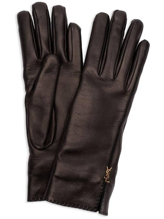 Luxury Saint Laurent Trending 2025 Cassandre Leather Gloves Black