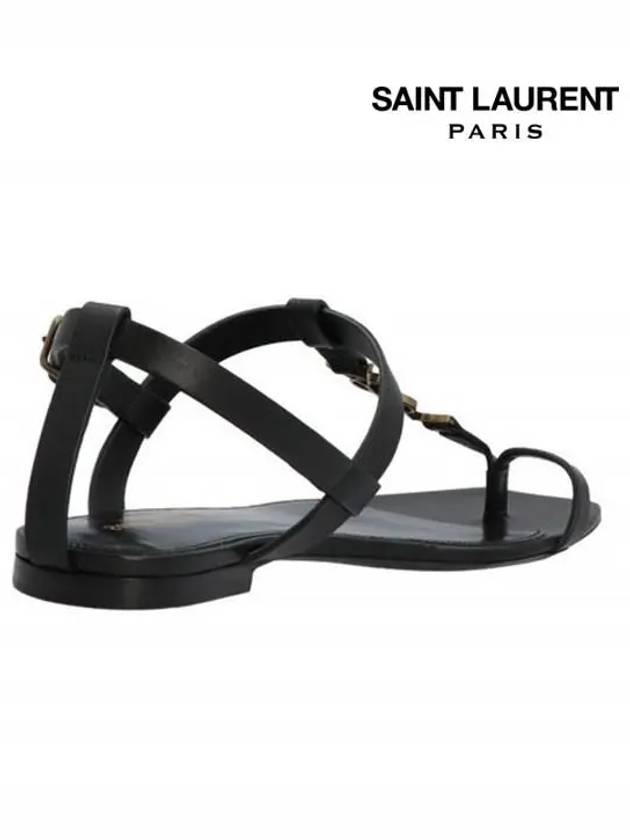 Luxury Saint Laurent Trending 2025 Cassandra Smooth Leather Flat Sandals Black