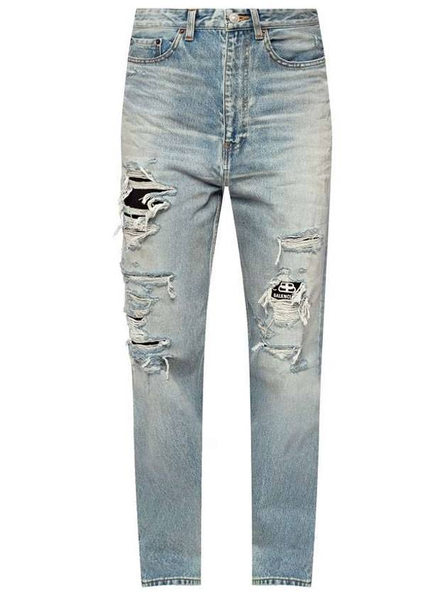 Luxury Balenciaga Trending 2025 Women's Distressed Denim Straight Jeans Vintage Blue