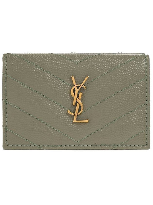 Luxury Saint Laurent Trending 2025 Monogram Quilting Leather Half Wallet Green