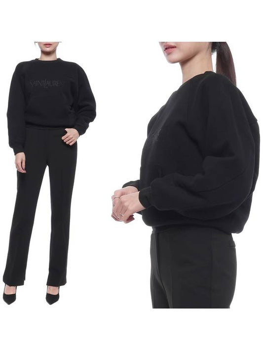 Luxury Saint Laurent Trending 2025 Embroidered Logo Cotton Sweatshirt Black