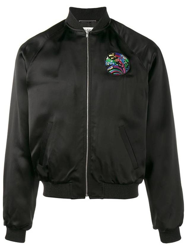 Luxury Saint Laurent Trending 2025 Shark Patch Satin Bomber Jacket Black