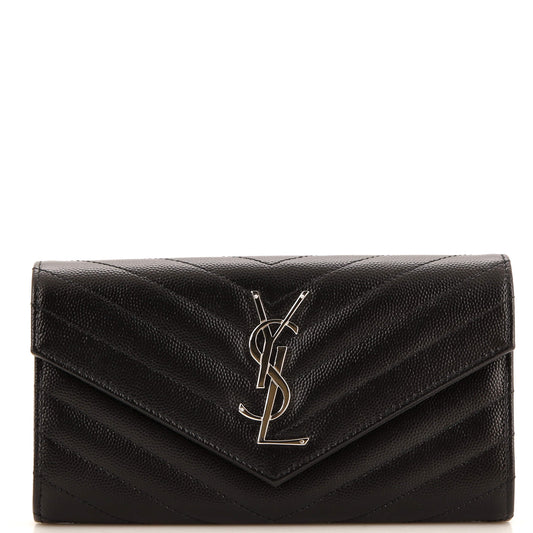 Luxury Saint Laurent Trending 2025 Classic Monogram Flap Wallet Matelasse Chevron Leather Large