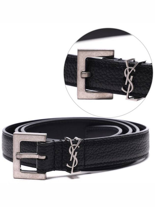 Luxury Saint Laurent Trending 2025 Men's Monogram Grain Belt Black