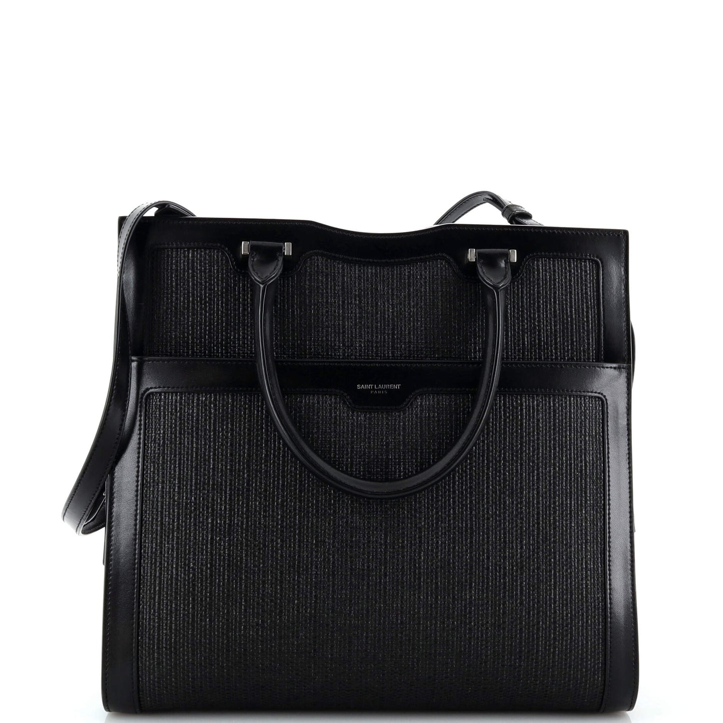 Luxury Saint Laurent Trending 2025 Uptown Tote Raffia with Leather Large
