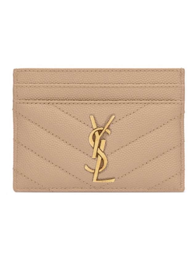 Luxury Saint Laurent Trending 2025 Gold Hardware Matelasse Caviar Leather Card Wallet Dark Beige
