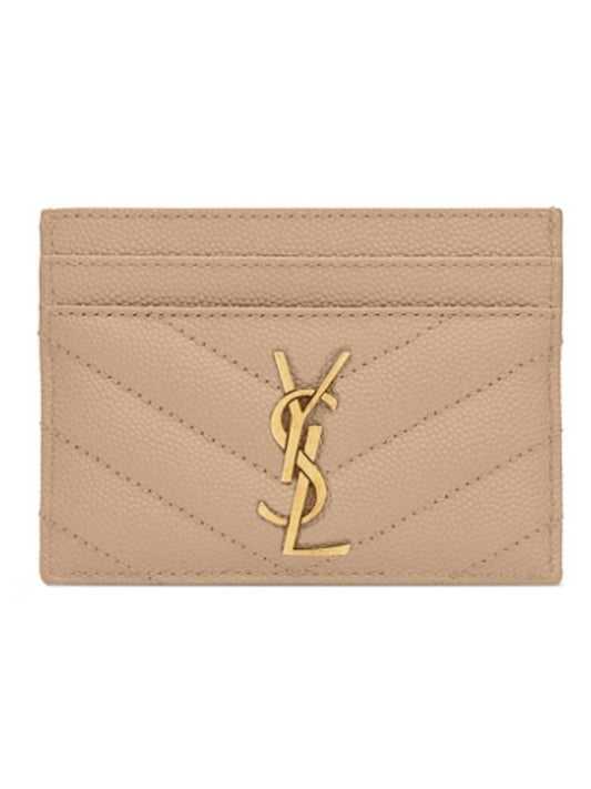 Luxury Saint Laurent Trending 2025 Gold Hardware Matelasse Caviar Leather Card Wallet Dark Beige