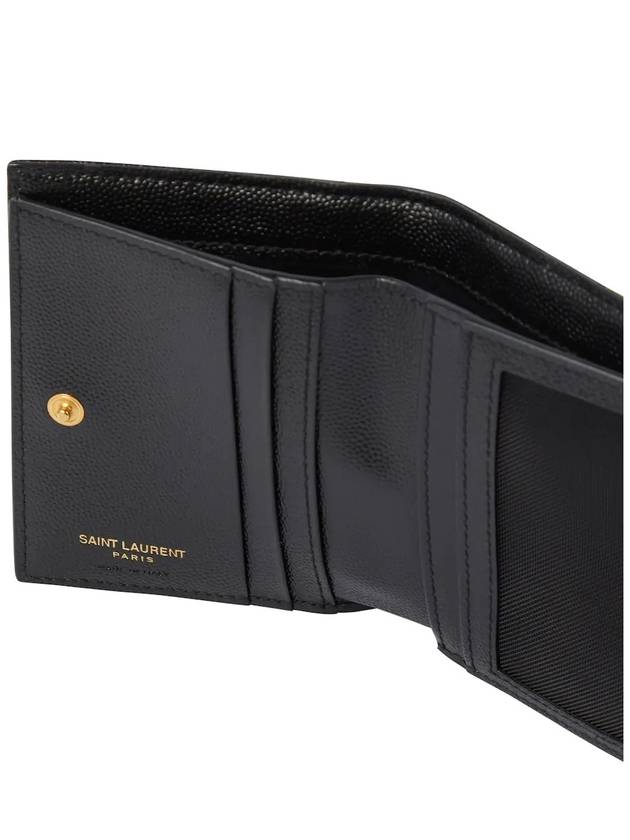 Luxury Saint Laurent Trending 2025 Cassandre Matelasse Grain De Poudre Embossed Leather Half Wallet Black