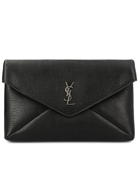 Luxury Saint Laurent Trending 2025 Cassandre Embellished Leather Clutch Bag Black