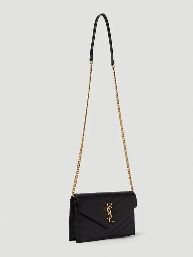 Luxury Saint Laurent Trending 2025 Grain De Poudre Embossed Envelope Chain Long Wallet Black