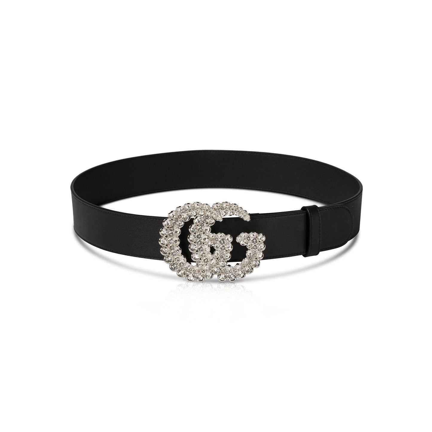 Gucci Black Leather Belt with Crystal Embellished Double G Buckle