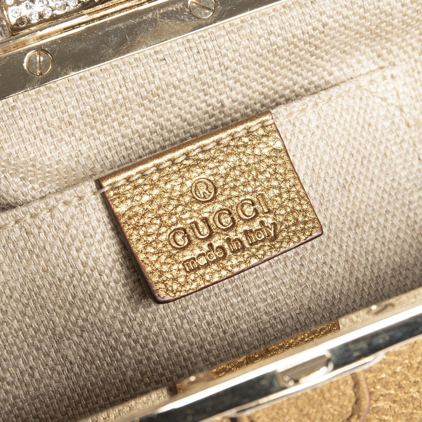 Gucci Crystal-Embellished Bamboo Leather Clutch
