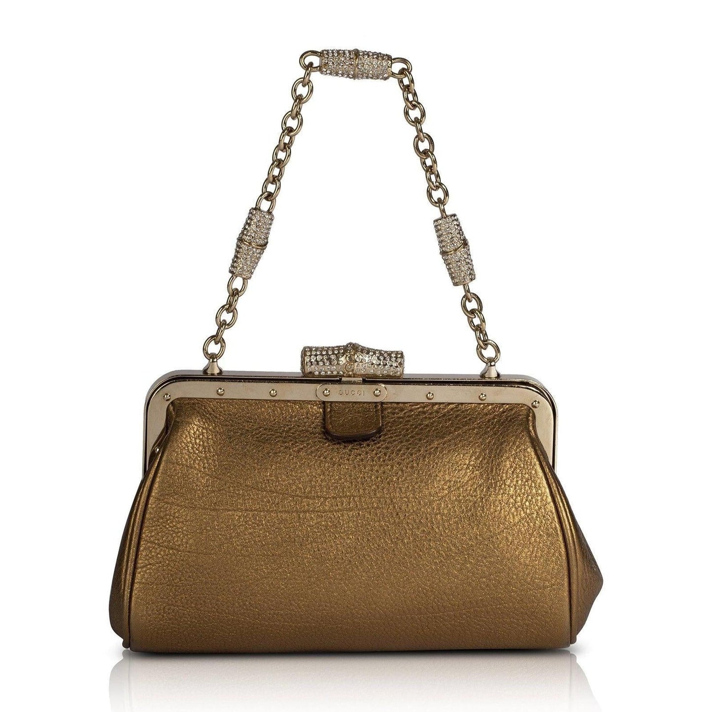 Gucci Crystal-Embellished Bamboo Leather Clutch