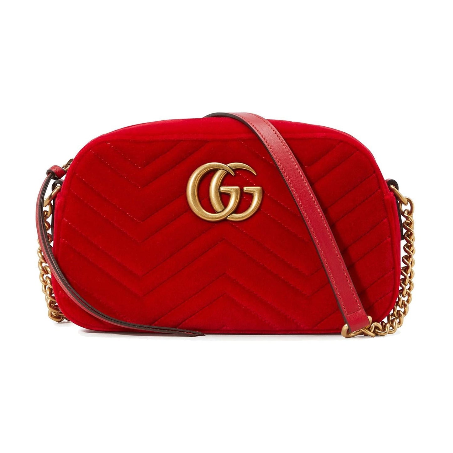 GUCCI GG MARMONT VELVET CAMERA BAG RED