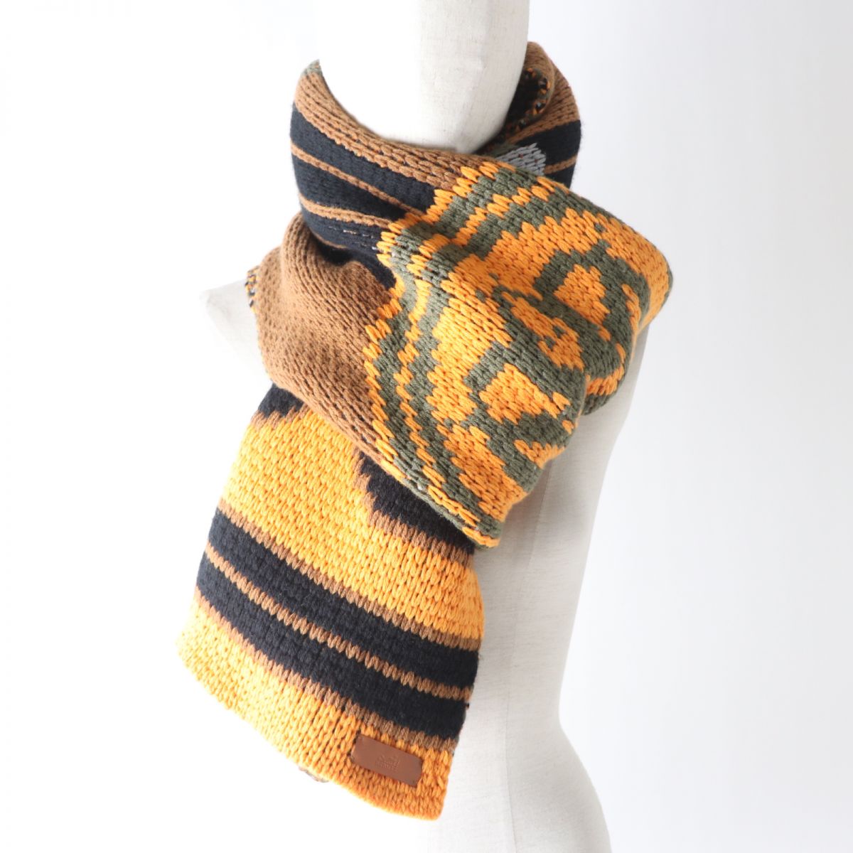 HERMES Scarf Main: 100% cashmere, Leather part: Cowhide multicolor Women