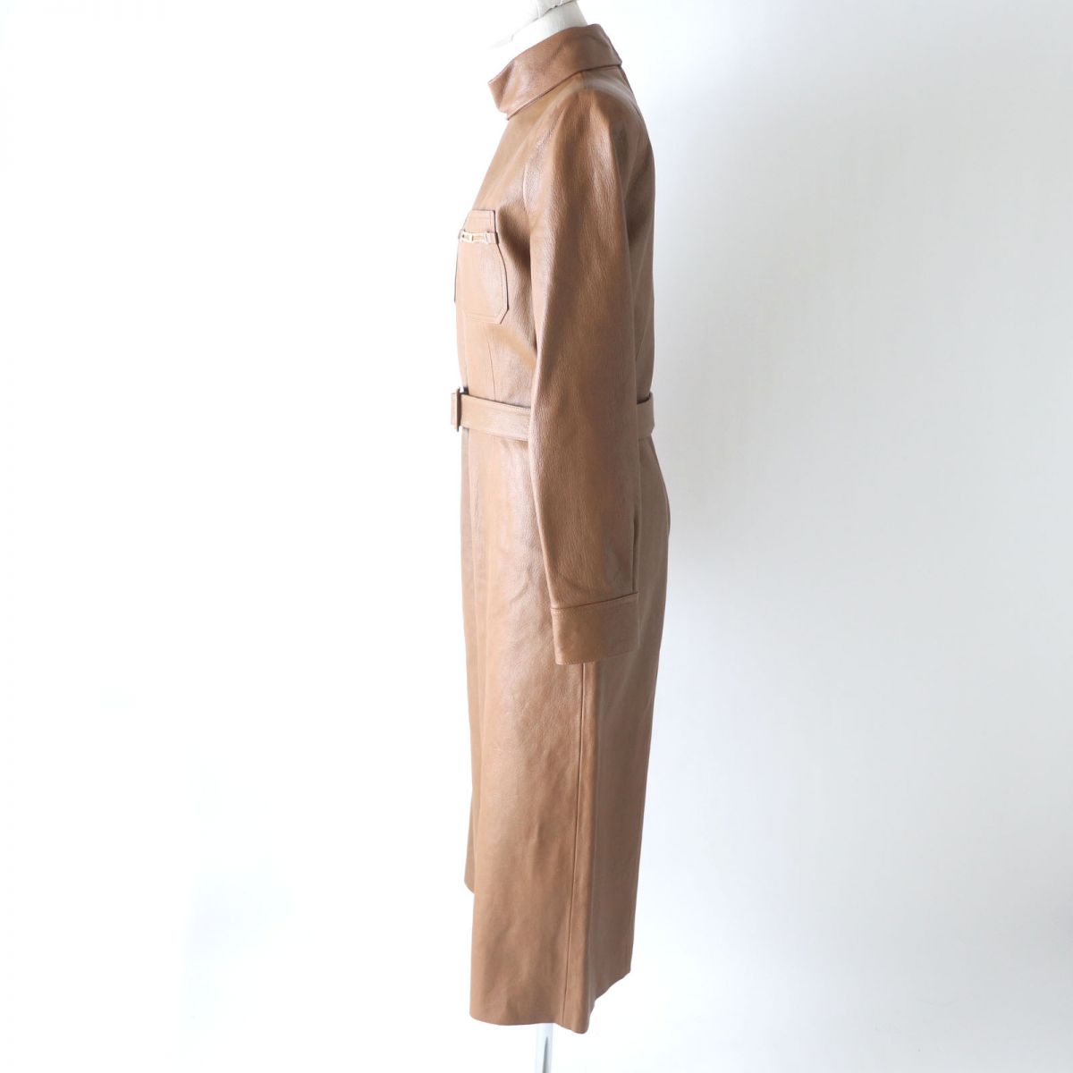 CELINE Leather coat Outer: 100% goatskin, Lining: 54% cupra, Lining: 46% rayon Brown Women 38