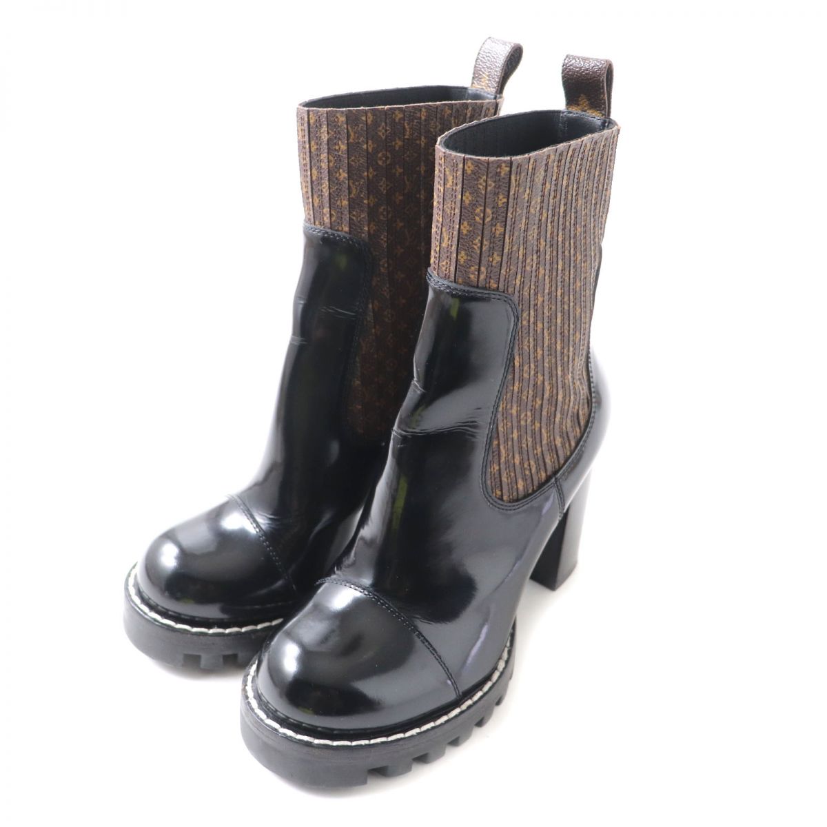 LOUIS VUITTON boots leather Brown black Women 35 1/2