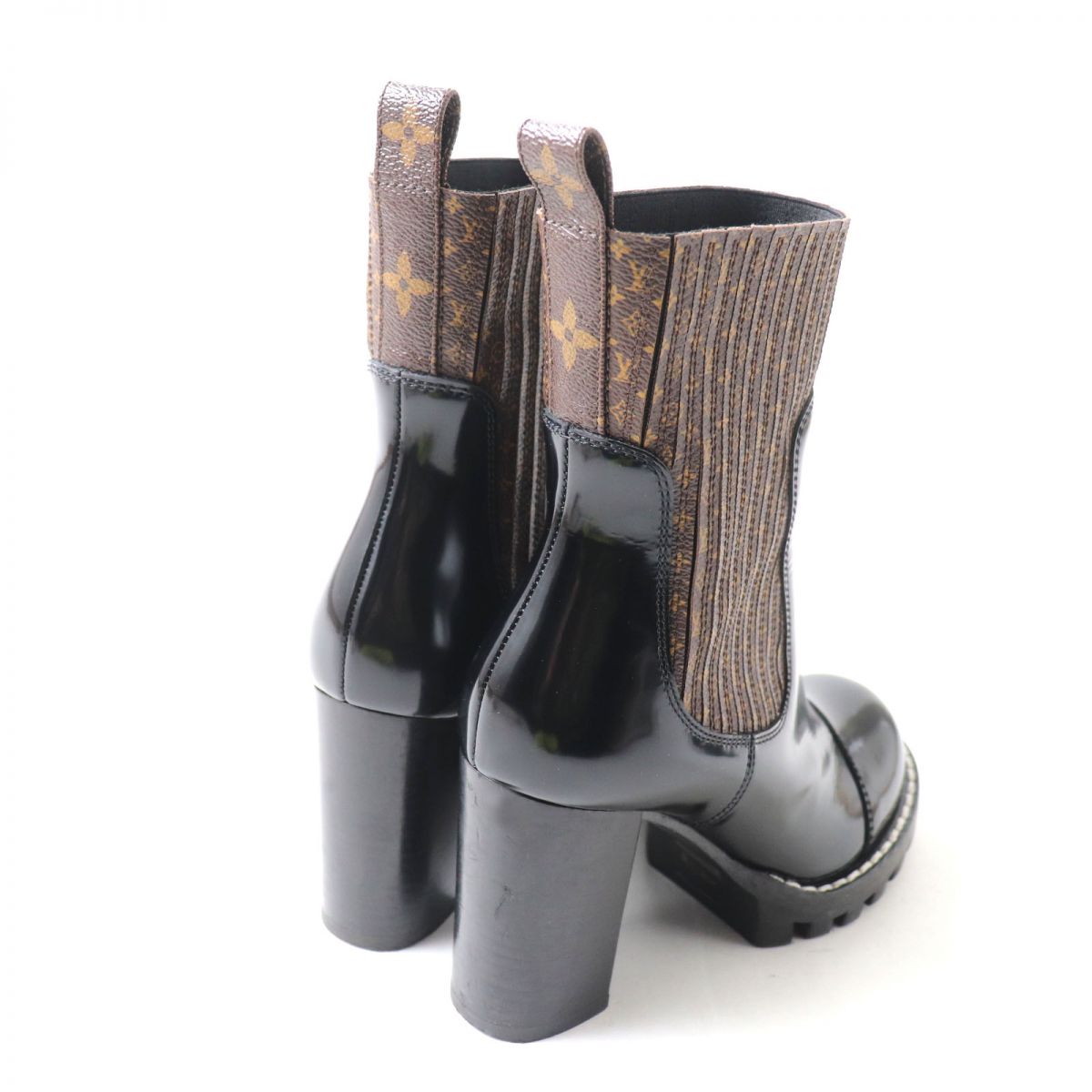LOUIS VUITTON boots leather Brown black Women 35 1/2