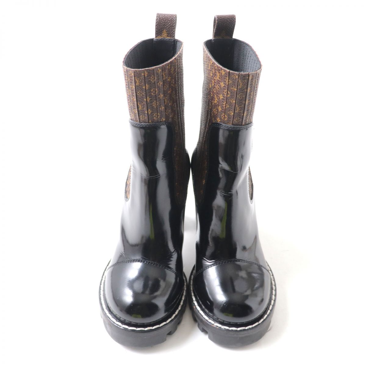 LOUIS VUITTON boots leather Brown black Women 35 1/2
