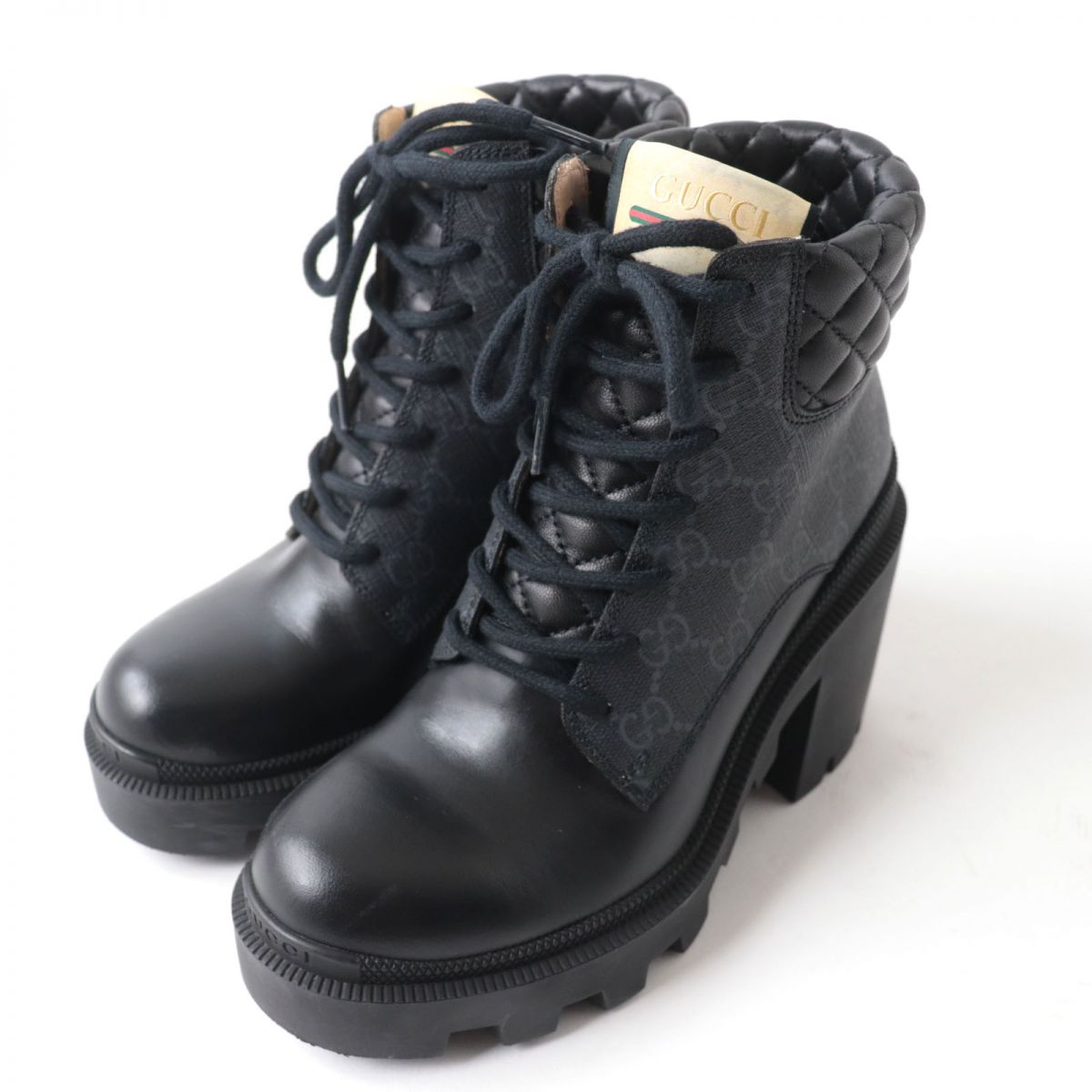GUCCI boots GG Supreme Canvas x Leather Gray x black Women 35