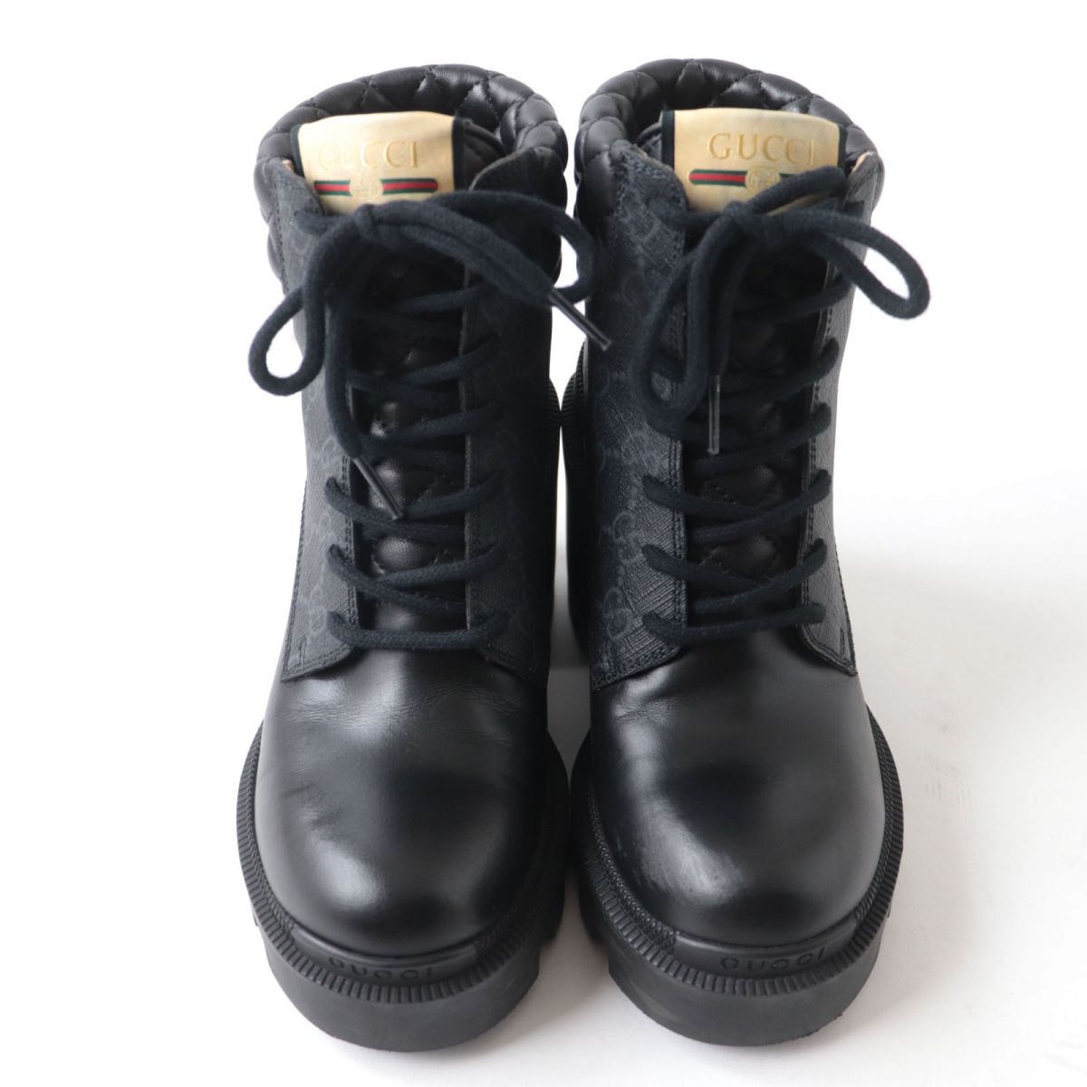 GUCCI boots GG Supreme Canvas x Leather Gray x black Women 35