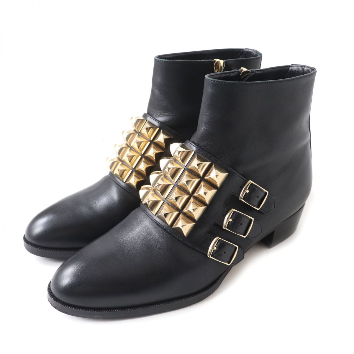 HERMES boots Main: Leather Black x Gold Metal Women 35.5