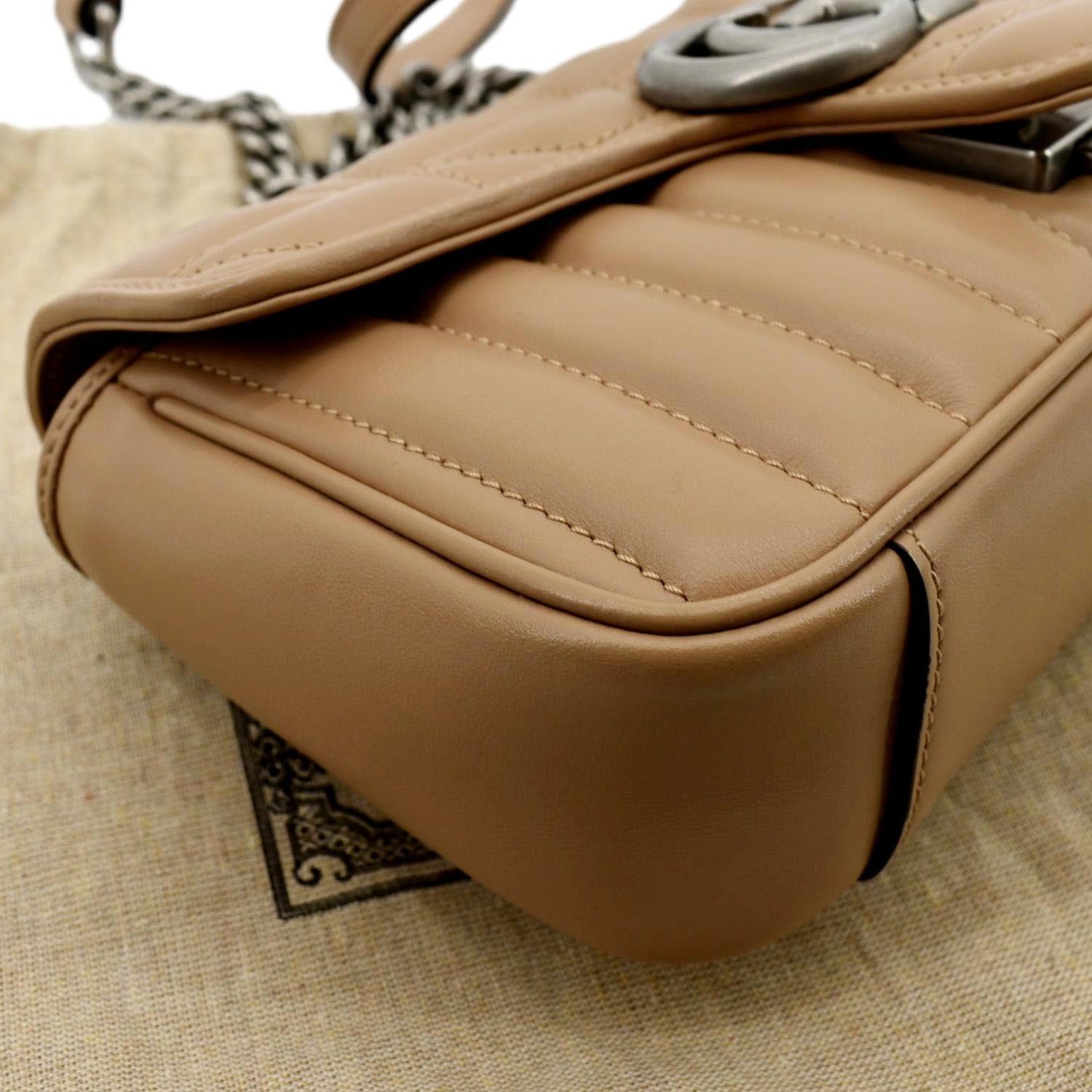 GUCCI GG Marmont Mini Leather Shoulder Bag Beige 446744