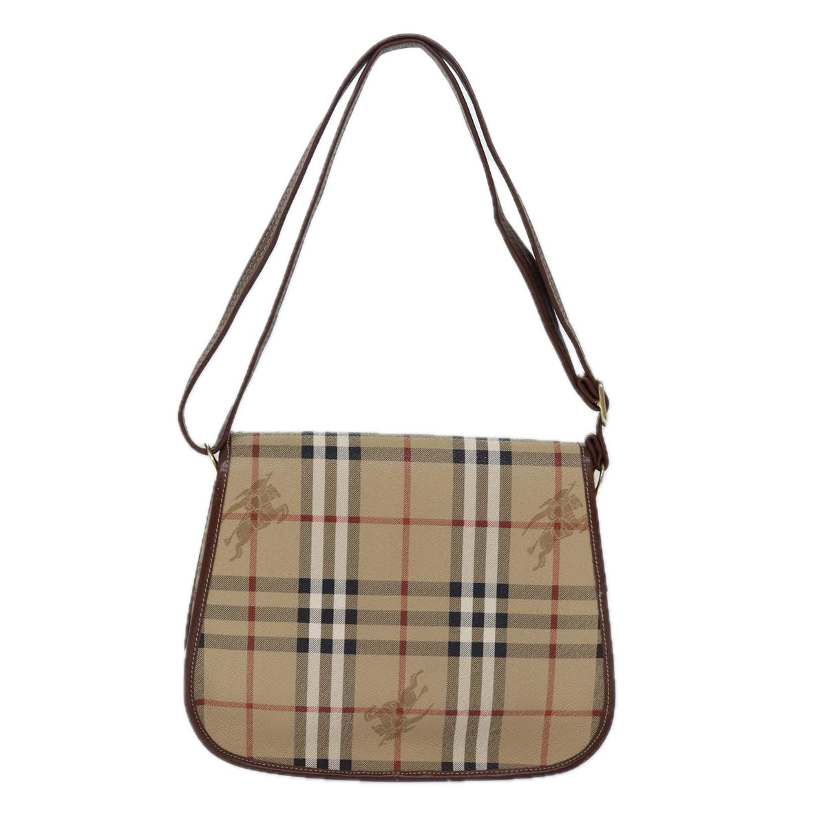 Luxury BurberrySs Nova Check Shoulder Bag PVC Leather Beige Auth hk1529