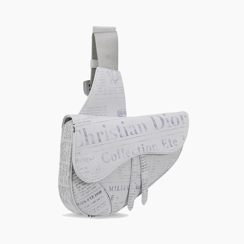 CHRISTIAN DIOR SADDLE BAG WHITE GRAINED CALFSKIN WITH DIOR AND DANIEL ARSHAM PRINT