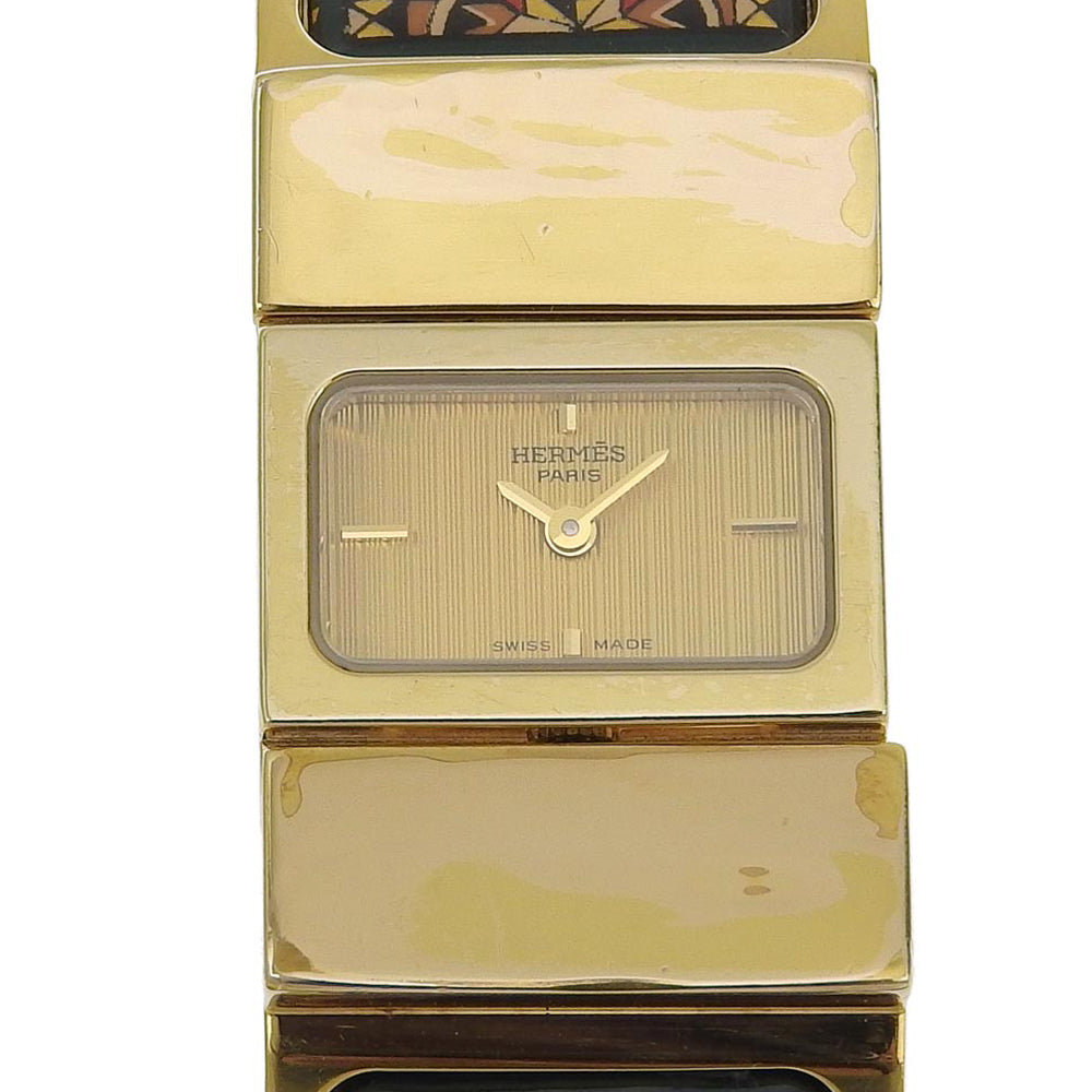 HERMES Watches Quartz LO1.201 Plated Gold Green Cloisonne Location gold dial Women