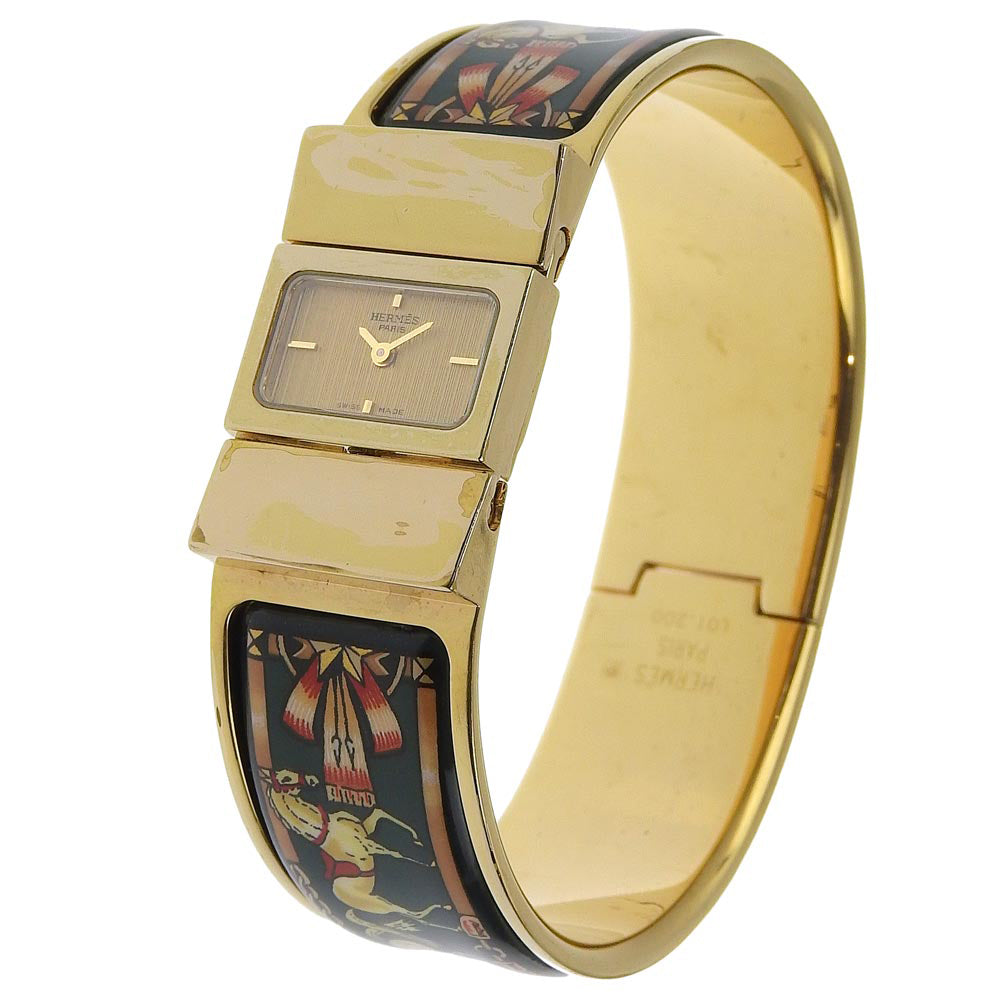 HERMES Watches Quartz LO1.201 Plated Gold Green Cloisonne Location gold dial Women