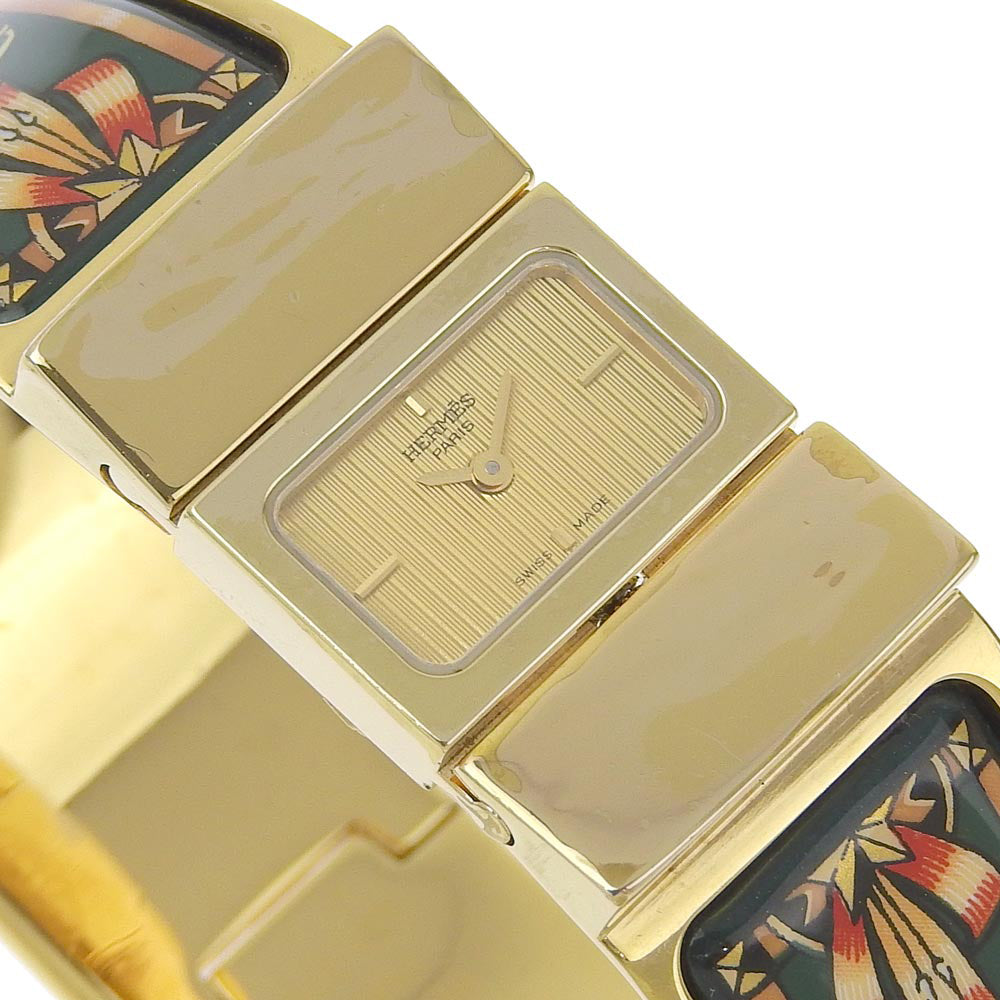 HERMES Watches Quartz LO1.201 Plated Gold Green Cloisonne Location gold dial Women