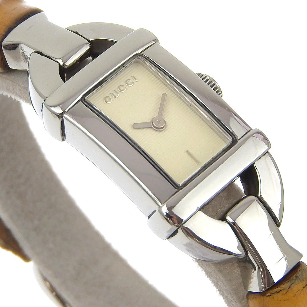 GUCCI Watches Quartz 6800L Stainless Steel, Bamboo beige Ivory dial Women