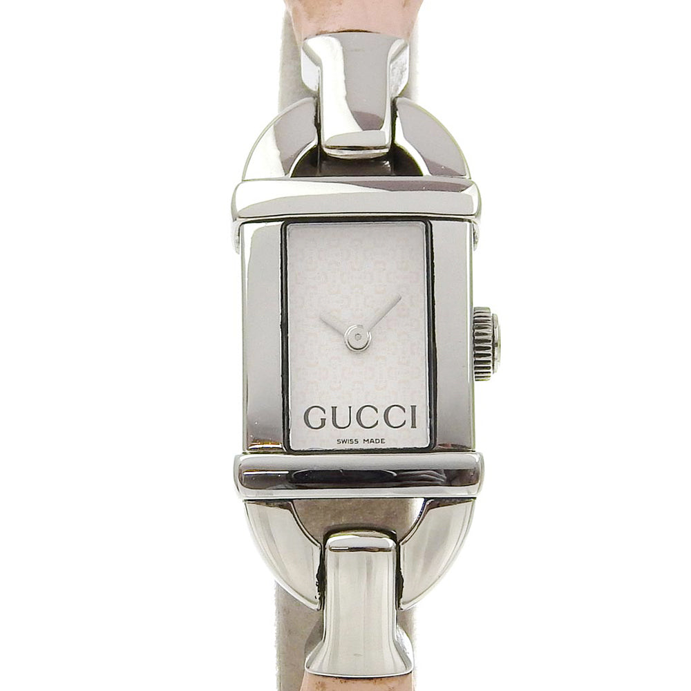 GUCCI Watches Quartz 6800L Stainless Steel, Rubber pink Bamboo White dial Women
