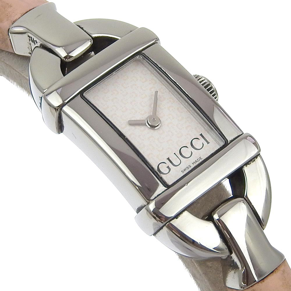 GUCCI Watches Quartz 6800L Stainless Steel, Rubber pink Bamboo White dial Women