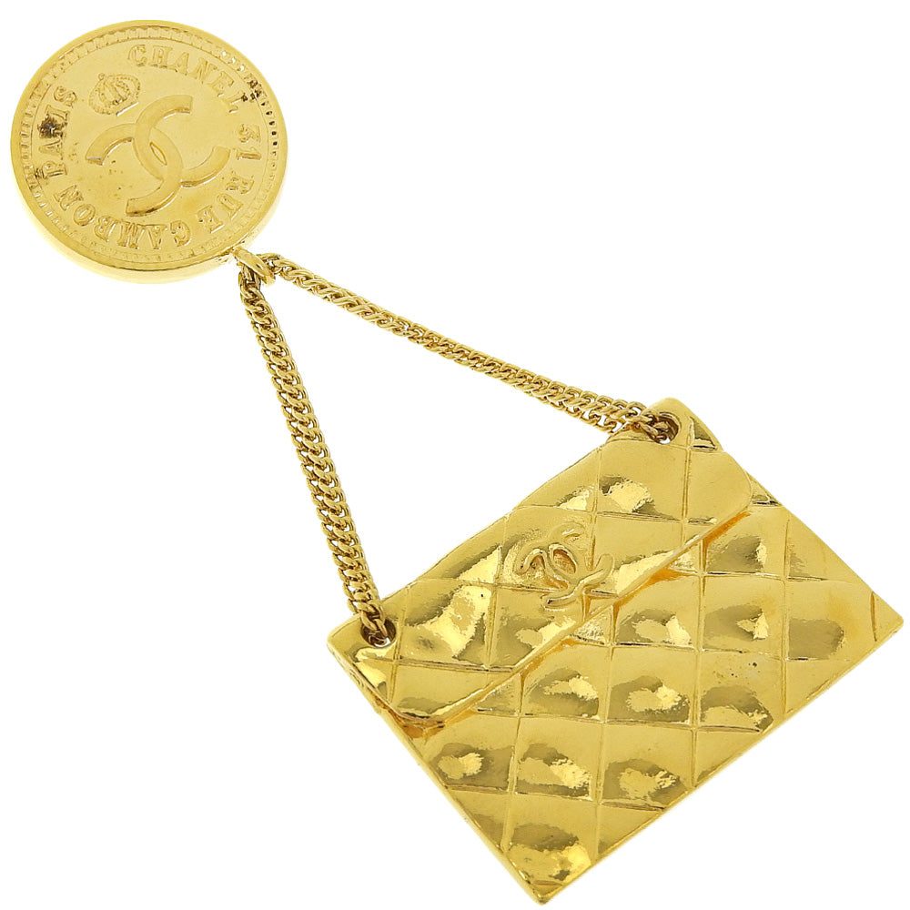CHANEL Brooch Plated Gold gold Matrasse COCO Mark Bag motif Women