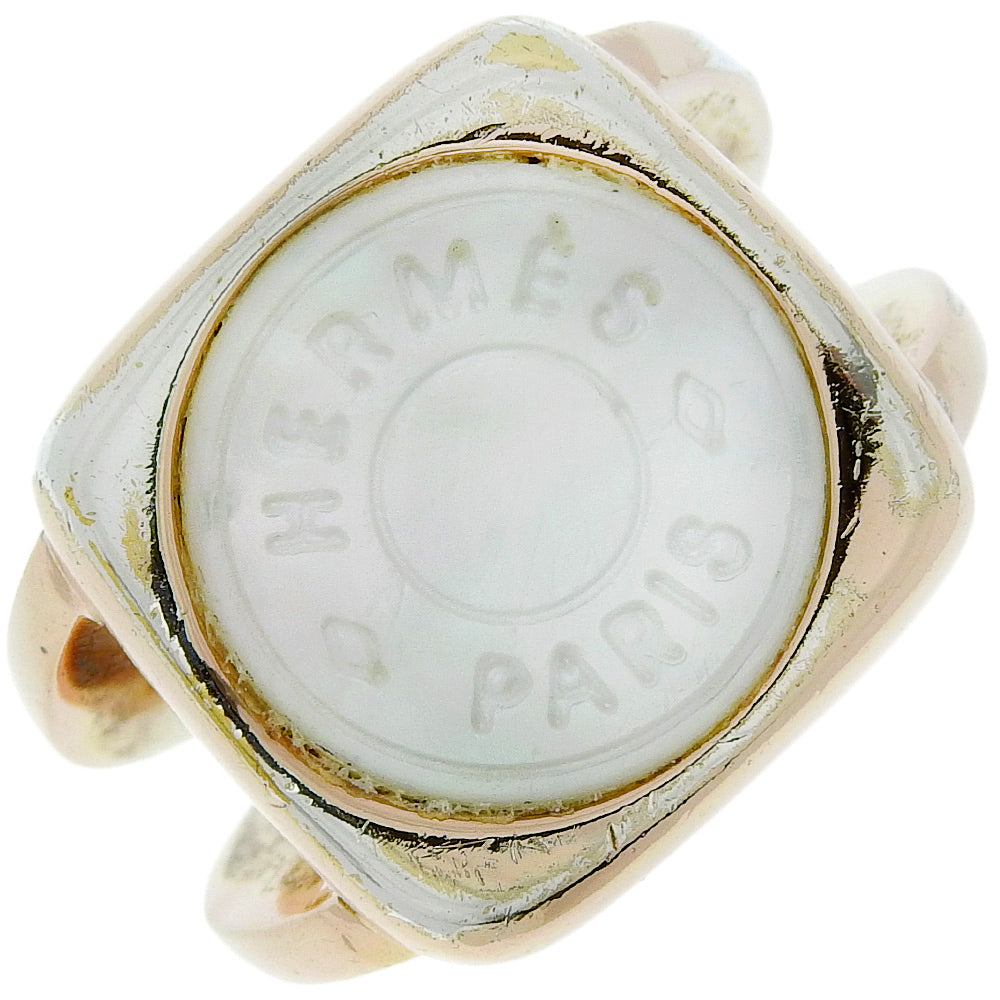 HERMES Ring Plated Gold, White Shell gold corozoserie