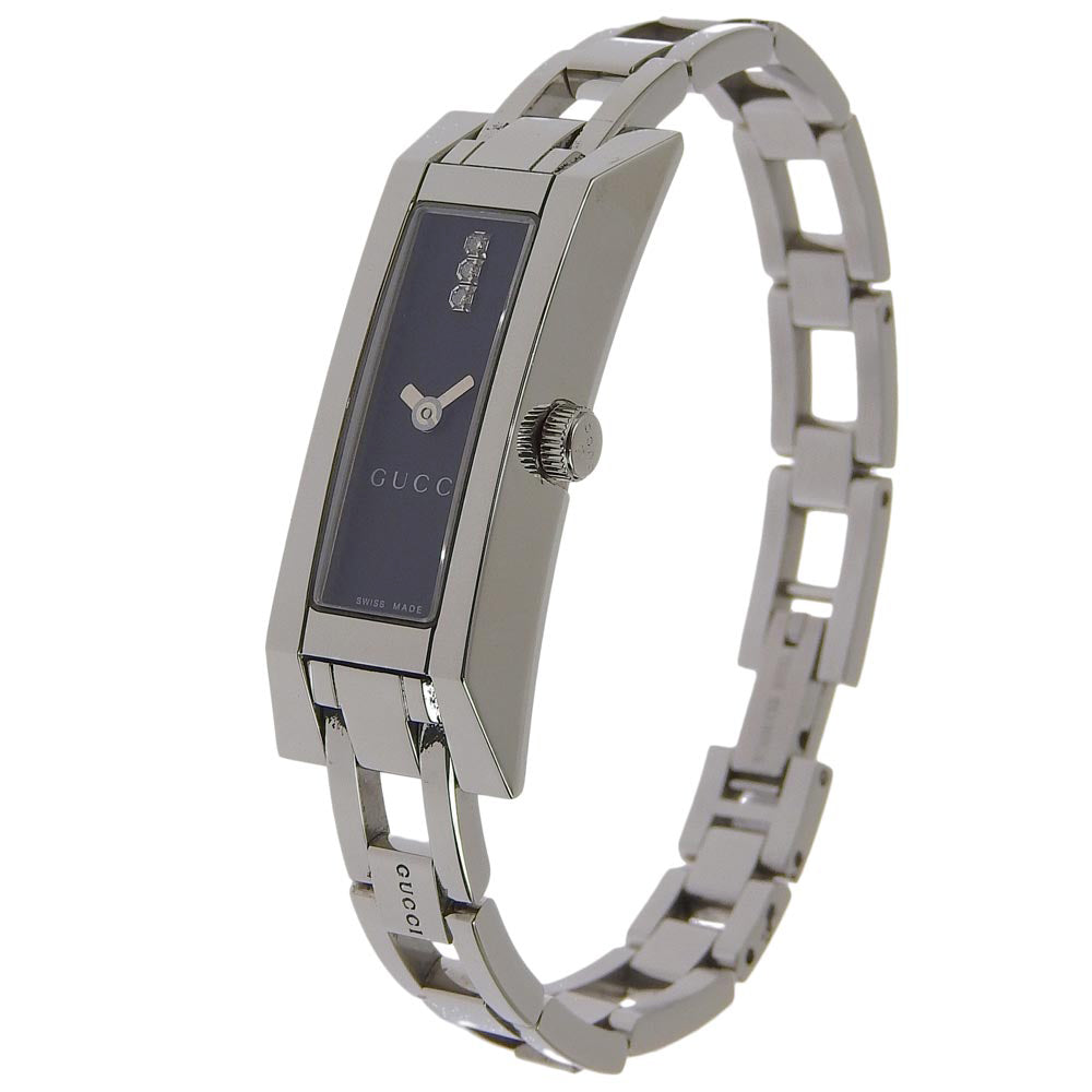 GUCCI Watches Quartz 110 Stainless Steel Silver 3P diamond black dial Women