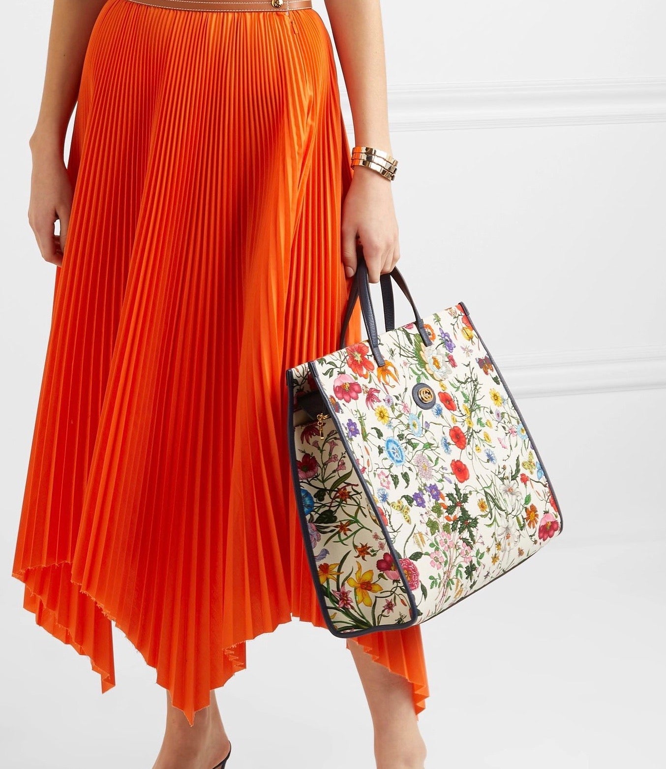 GUCCI FLORA LARGE LEATHER TRIMMED PRINTED CANVAS TOTE