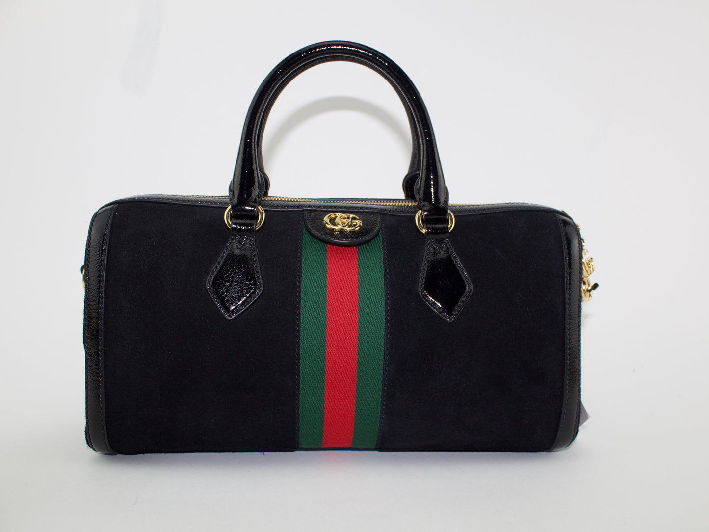 GUCCI BLACK OPHIDIA BOSTON SUEDE BAG