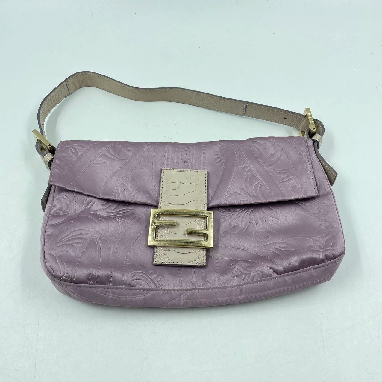 FENDI Baguette Purple Silk with embossed pattern