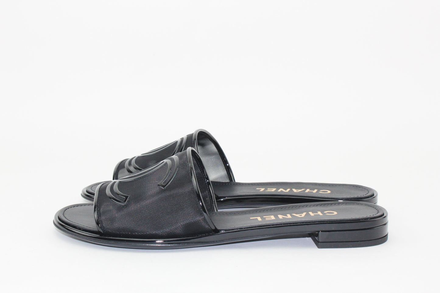 Chanel Mesh & Patent Black Mules