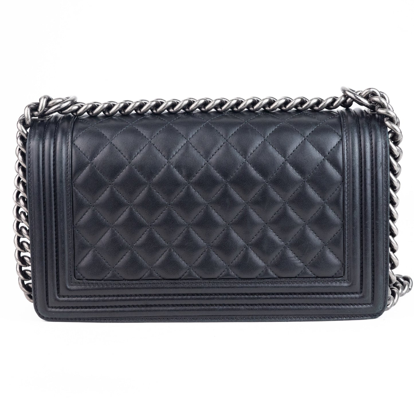 Chanel Medium Grained Calfskin Boy Bag with silver hardware